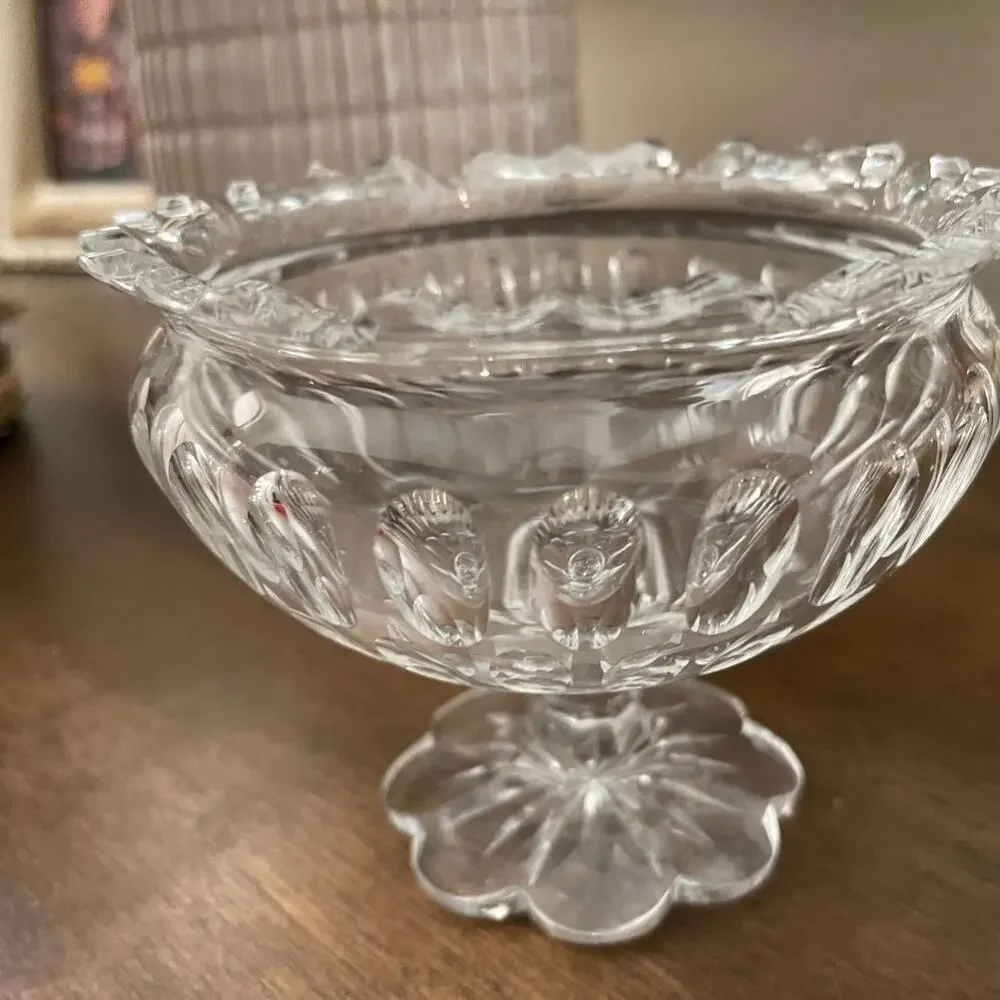 Vintage crystal glass pedestal candy dish